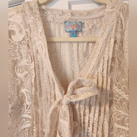 Plenty by Tracy Reese Cream Lace Button Up Blouse sz M Neck Tie Boho Victorian - Picture 2 of 7